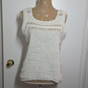 Massimo Dutti Silk Cotton Crochet Sleeveless Top sz M Cottage Quiet Luxury Class